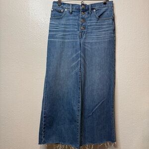 Madewell Wide Leg Cropped Raw Hem Blue Jeans 4 Button Fly Size 27